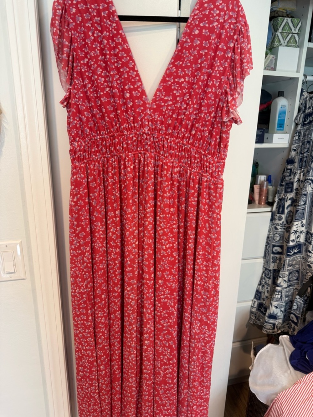 ARULA pink Floral V-Neck Maxi Dress with Flutter Sleeves